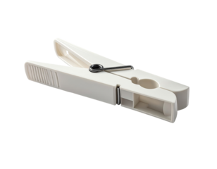 A white plastic clothespin, angled