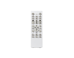 White rectangular remote control with light gray buttons (1)