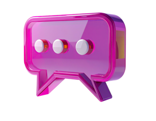 3D rendered, vibrant pink speech bubble icon