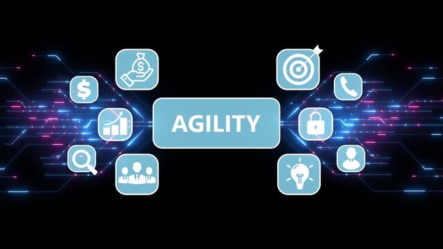 Digital world agility business concept icons.Digital Circuit Network Technology internet data space Background.
