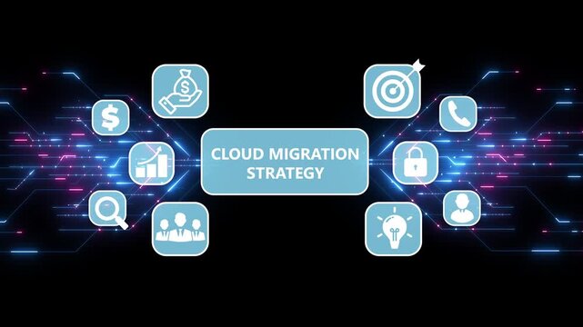 Visualizing cloud migration strategy global connectivity and business technology concepts.Digital Circuit Network Technology internet data space Background.