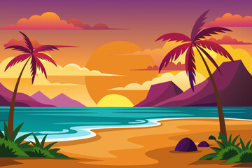 tropical beach with palm trees