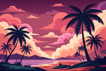 sunset with palm trees