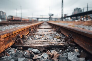 Fototapeta premium Rusty railway tracks in a city