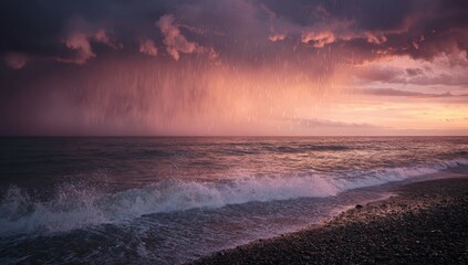 Fototapeta premium Dramatic sunset over a stormy sea (1)