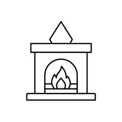 Outline drawing of a fireplace with flame on transparent background