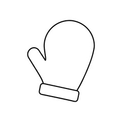Simple outline drawing of a winter mitten on transparent background