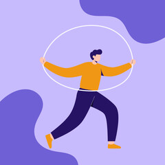 Dynamic person in flat design holding a large white circle, symbolizing personal space, boundaries, or focus. Useful for wellness, business, and lifestyle projects.