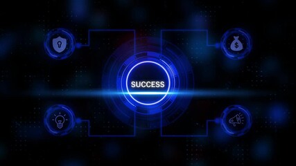 Futuristic digital interface displaying success with glowing icons for security ideas money and - Powered by Adobe