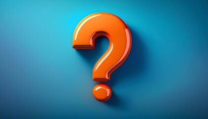 glossy orange question mark on blue background