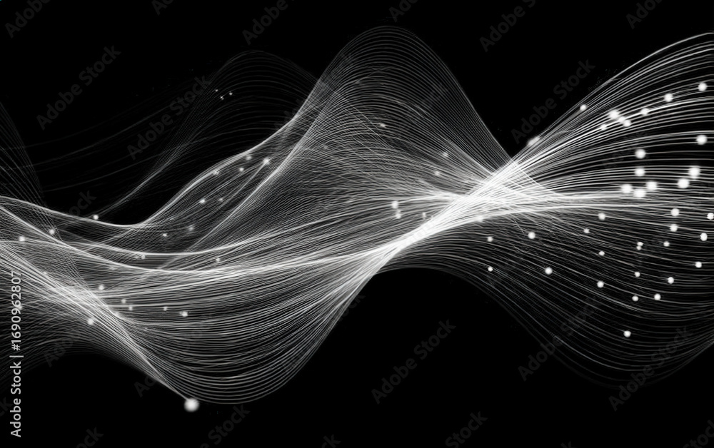 Poster abstract wavy lines and dots representing digital technology