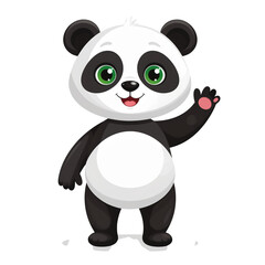 Obraz premium Adorable cartoon panda waving hello charming and white bear cub with green eyes illustration isolated on transparent background