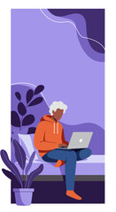 Person working remotely from home on a laptop, emphasizing modern flexible work, comfort, and digital lifestyle. Ideal for business, education, or technology concepts.