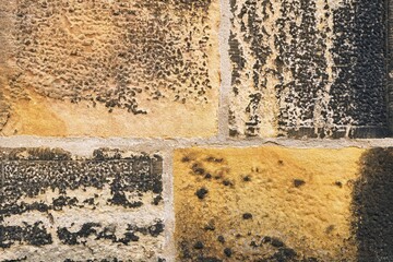 Weathered Sandstone Blocks on Historic Church Wall