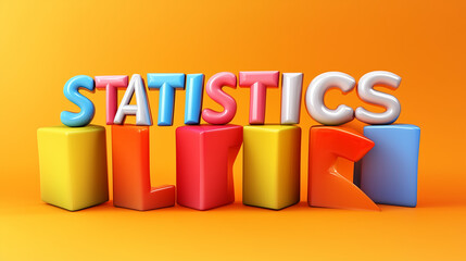 floating text "Statistics" in orange background, illustration