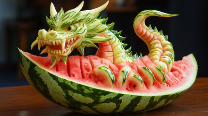 carved watermelon in dragon