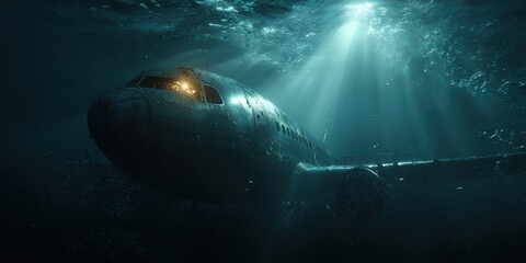 Sunlit plane wreck underwater (1)