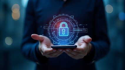 Futuristic Cybersecurity Login Protection with Digital Lock and Data Privacy Technology.