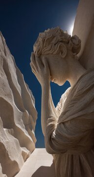 Stone angel, hands over face, lamenting