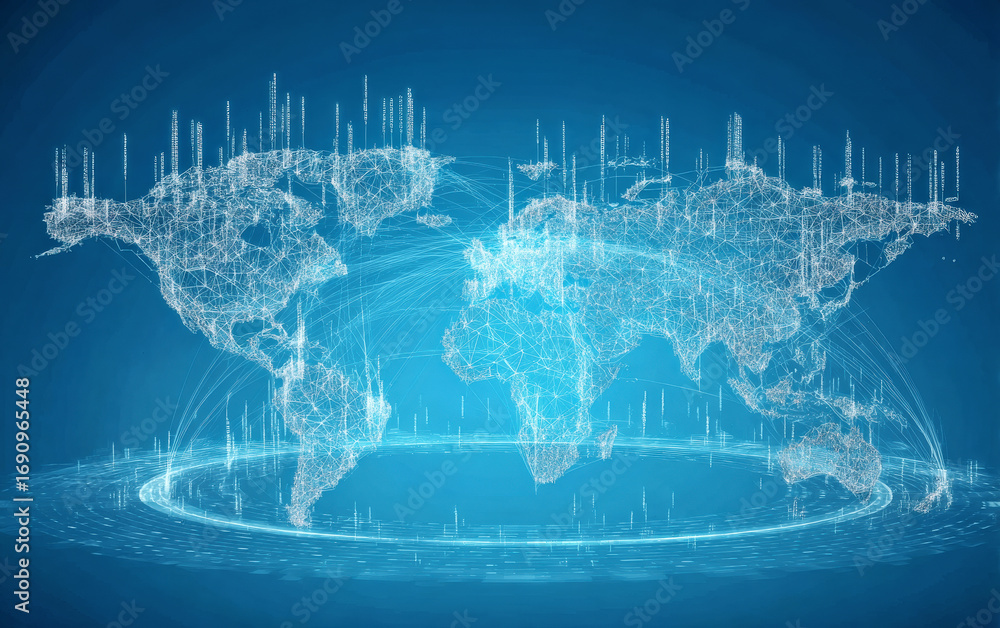 Poster global digital connectivity and network representation on world map