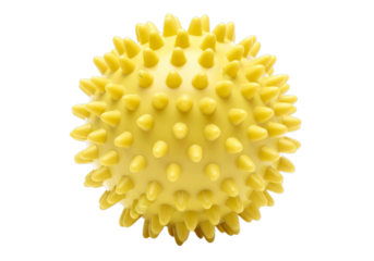 Spiky yellow massage ball toy close up detailed texture macro shot relaxation tool fun object