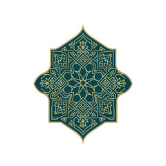 Intricate teal and gold islamic geometric star pattern