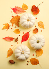 Beautiful autumn background with fallen leaves with place for text top view.. Vertical photo format