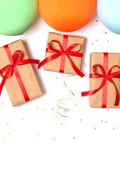 festive birthday background on colored background with place for text. Vertical photo format