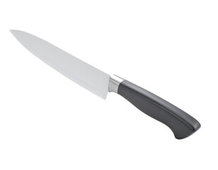 A stainless steel chef's knife with a dark gray handle (1)
