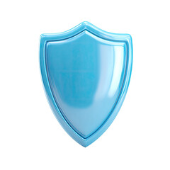 A light-blue, glossy shield graphic