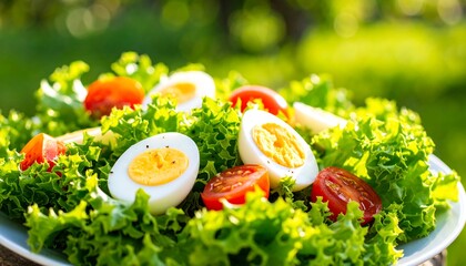 Fresh salad with eggs and cherry tomatoes