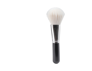 Cosmetic brush with fluffy, white head and black handle