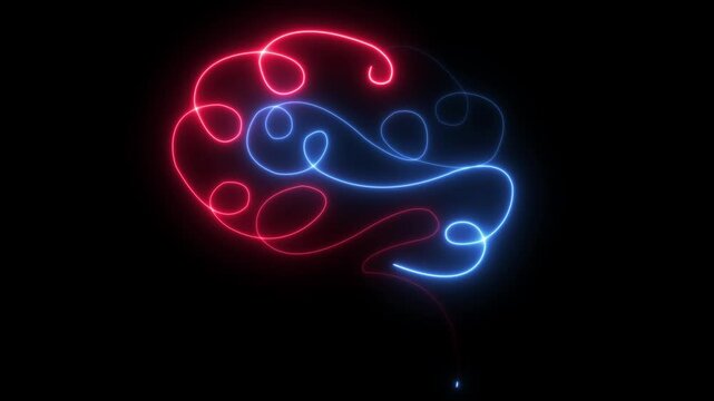 Abstract neon glowing of human hands knitting brain. Mental health and psychotherapy concept. human head with brain glowing.