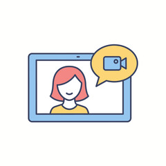 Video call on a tablet vector icon. A symbol for online meetings and remote work.