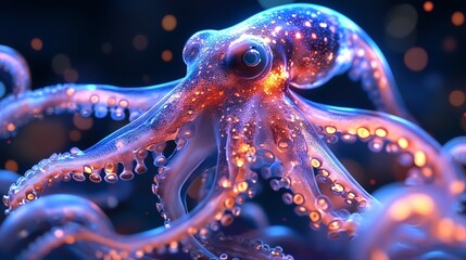Octopus neural web pulsing through translucent muscles