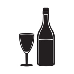 Classic Wine Bottle With Glass Vintage Silhouette