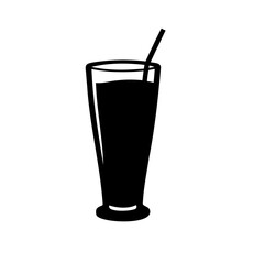 Black and white graphic of a tall glass with drink and straw