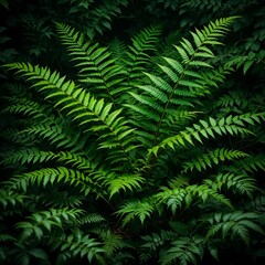 Lush Green Fern Foliage Against a Dark Background