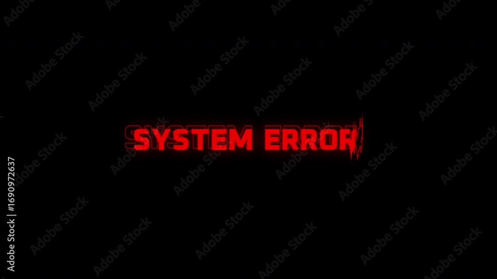 Poster red system error text glitch animation on black background. 4k video