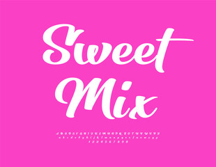 Vector Stylish emblem Sweet Mix. Fashion White Font. Cursive Alphabet Letters and Numbers set