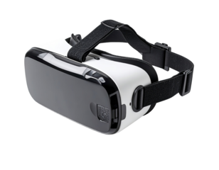 White VR headset with black straps