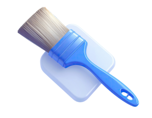 A light-blue paintbrush resting on a light-gray square