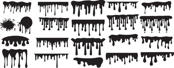 Obraz premium ink, drip, splatter, liquid, black, silhouette, abstract, design element, paint, drop, flow, messy, creative, graphic, isolated, texture, fluid, art, stain, blob, splash, graphic design, vector, seork