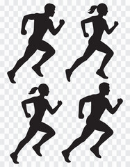 Running Silhouettes Dynamic Athletes in Motion and Running Man and Woman Silhouette Pack for Fitness & Sports Design , Gym Workout Silhouettes – Male and Female Running Vector Collection
