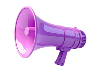 3D rendered vibrant magenta megaphone, angled view
