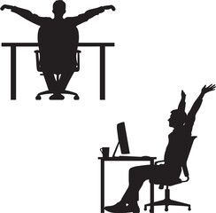 Office Worker Stretching at Desk Silhouette Illustration