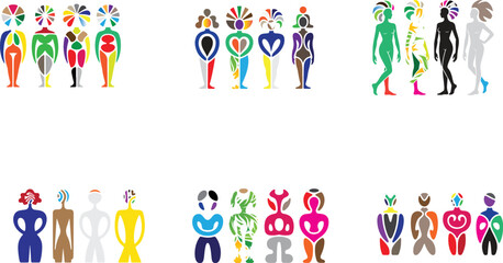 Colorful abstract figures diverse people stylized human shapes