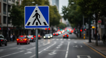 Pedestrian Crossing Sign in City Street.