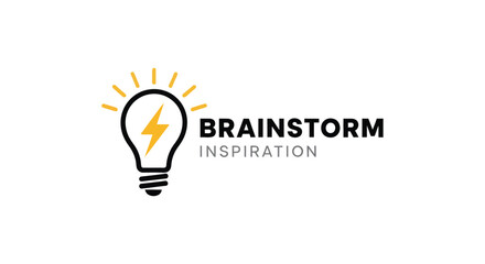 A black lightbulb shows yellow lightning and rays with the text brainstorm inspiration