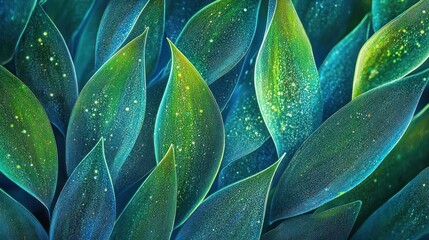 Obraz premium Emerald Dewdrops: A Symphony of Green and Teal Leaves
